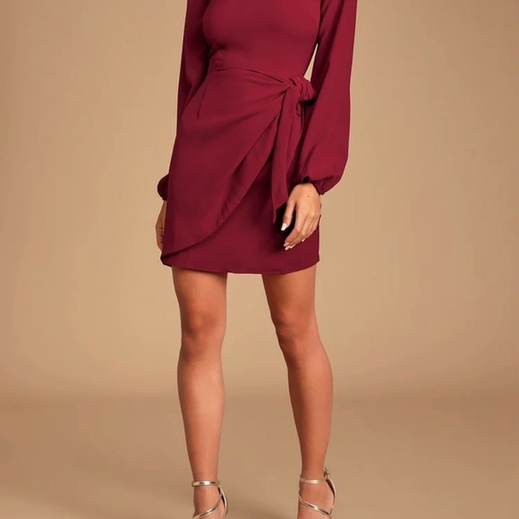 Lulus Wrap Dress Burgandy Holiday Women Small - Picture 7 of 9